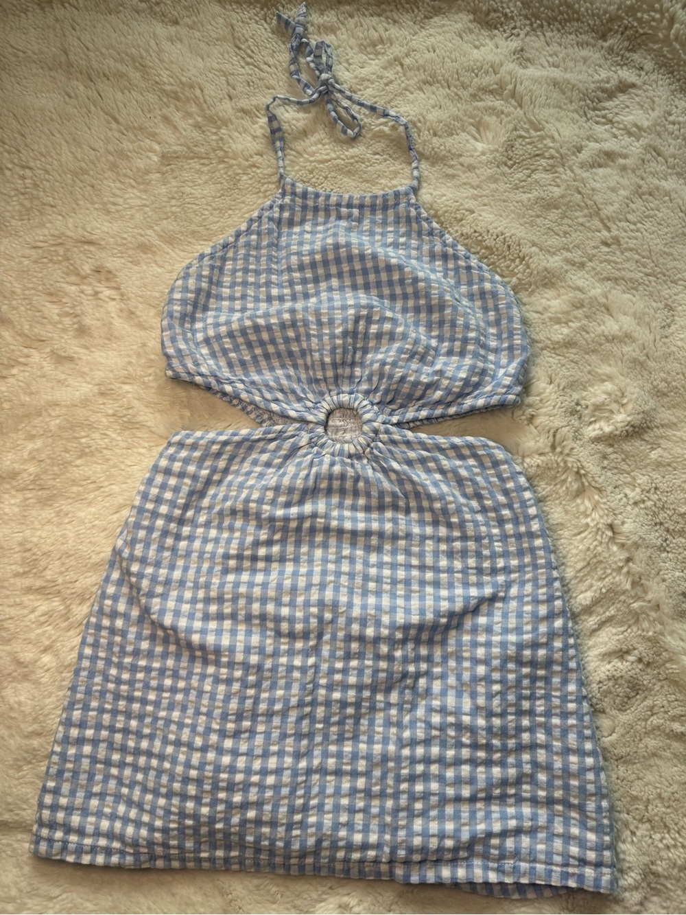 Sim & Sam Blue & White Gingham Halter Mini Dress Size S